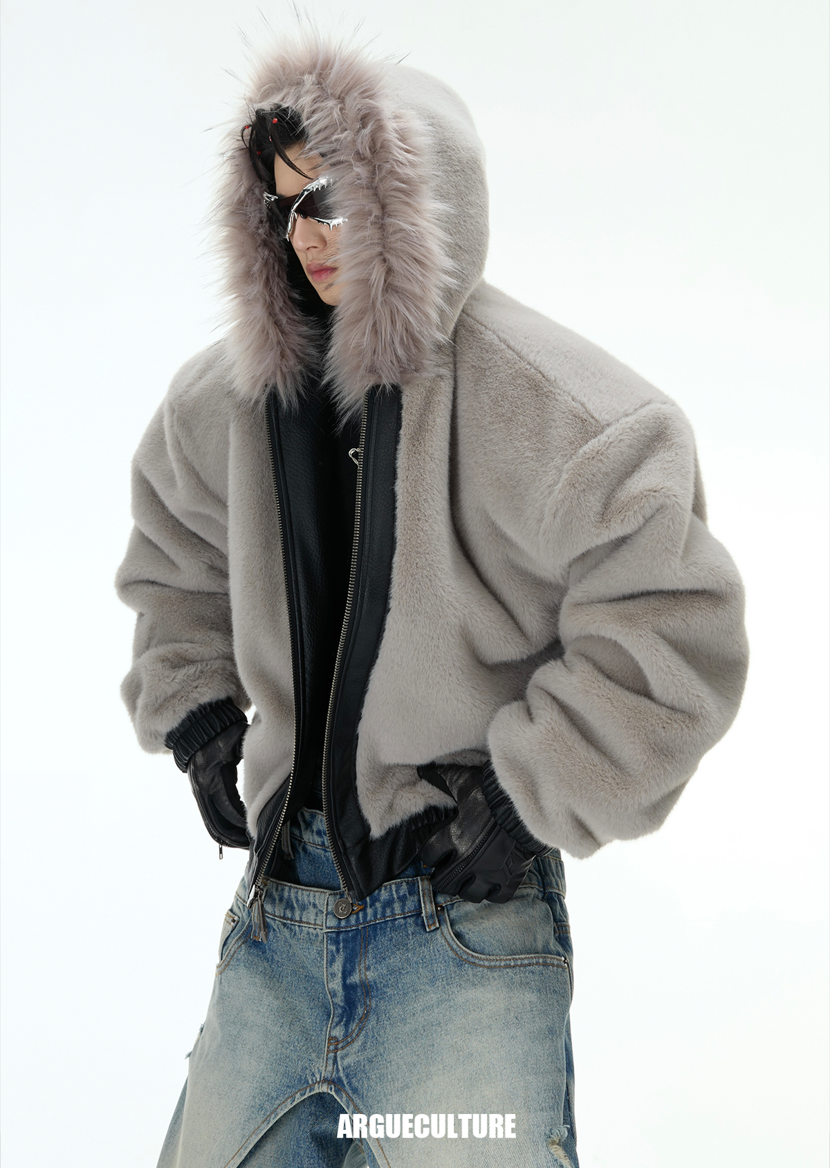 Fur Collar Reversible Hooded PU Leather Puffer Jacket WN14907
