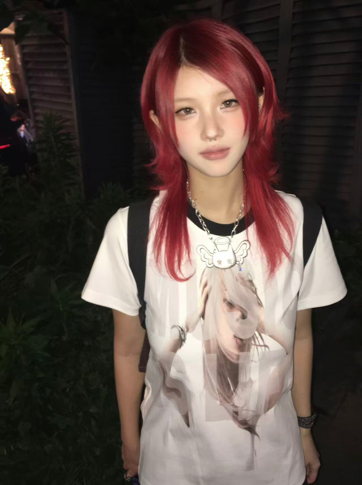 Contrast Trim Portrait Graphic Print Short Sleeve T-Shirt WN27179