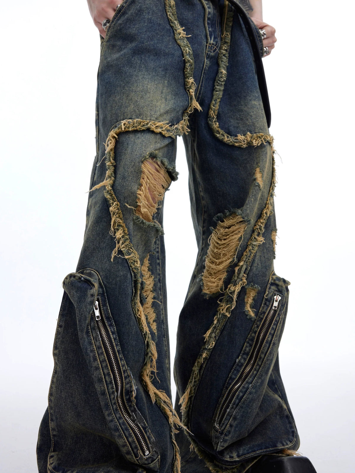 Large Pocket Design Wide-leg Denim Jeans WN5060