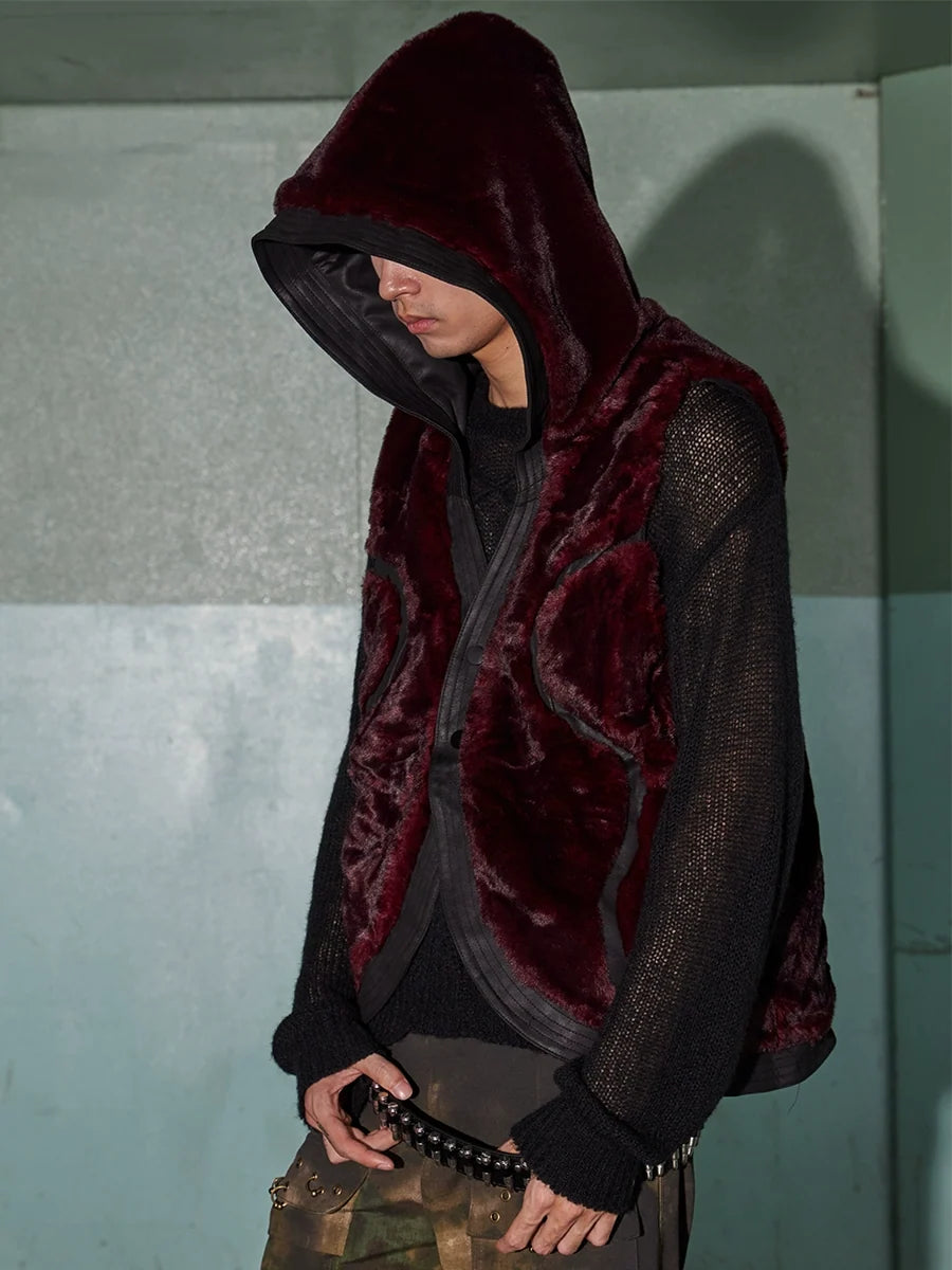 Spider Rhinestone Reversible Fur Hooded Vest WN17016