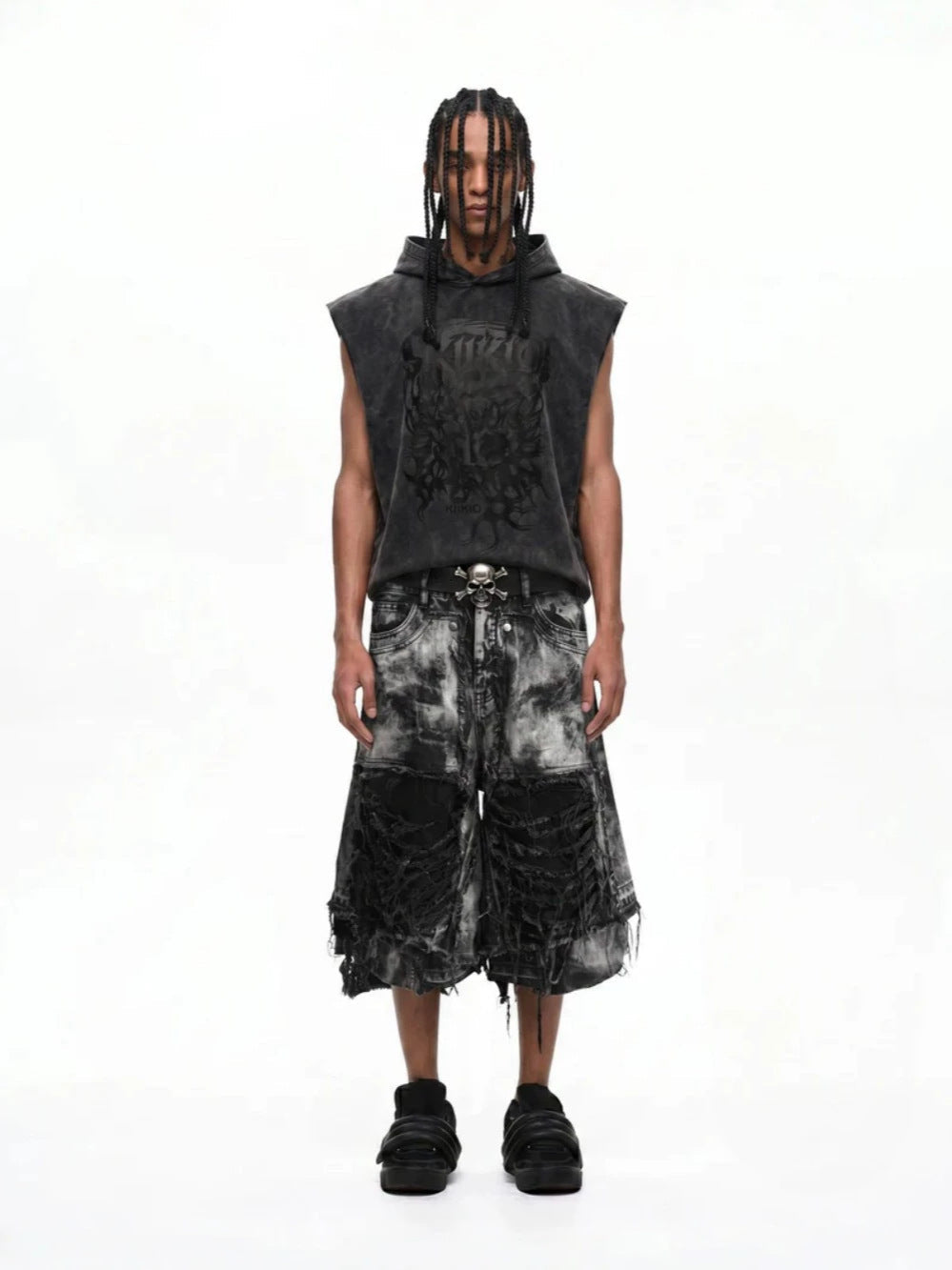 Washed Damage Frayed Denim Half Jeans WN28037