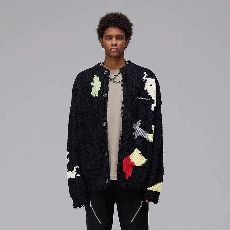 Graffiti Damage Design Knit Cardigan & Vest WN17848