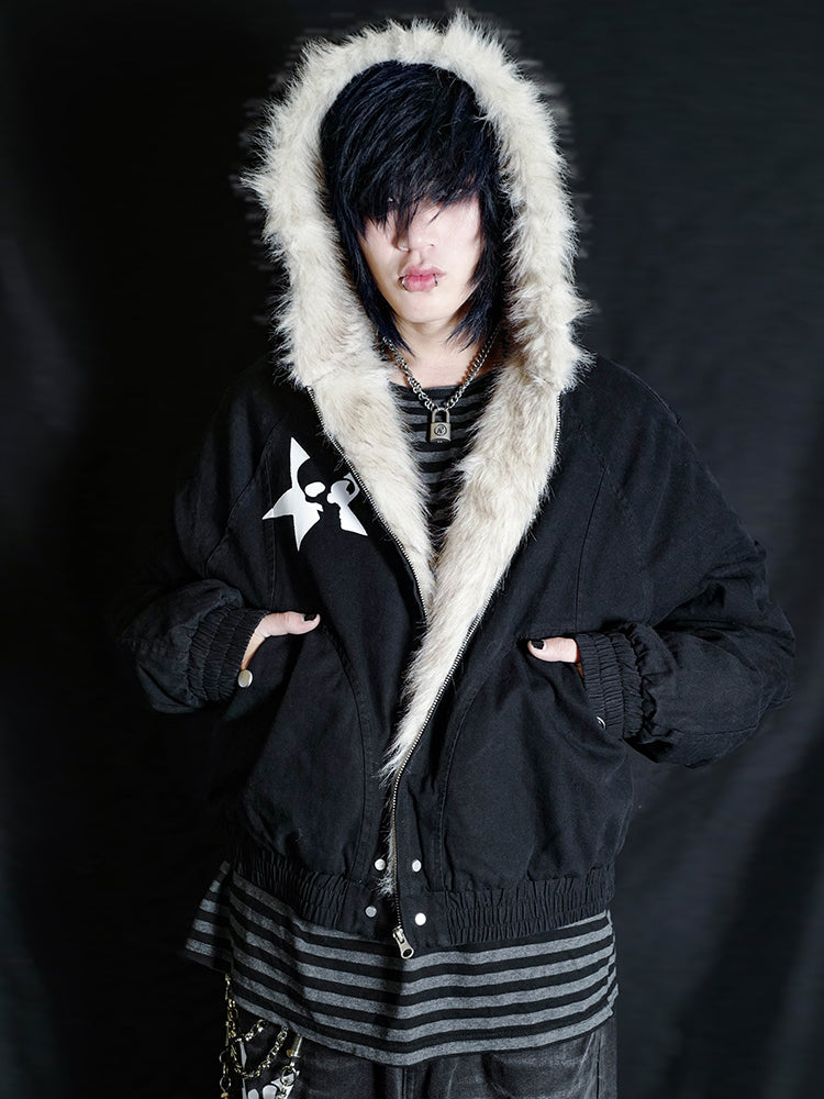 Graphic Design Fur Collar Puffer Jacket WN15906