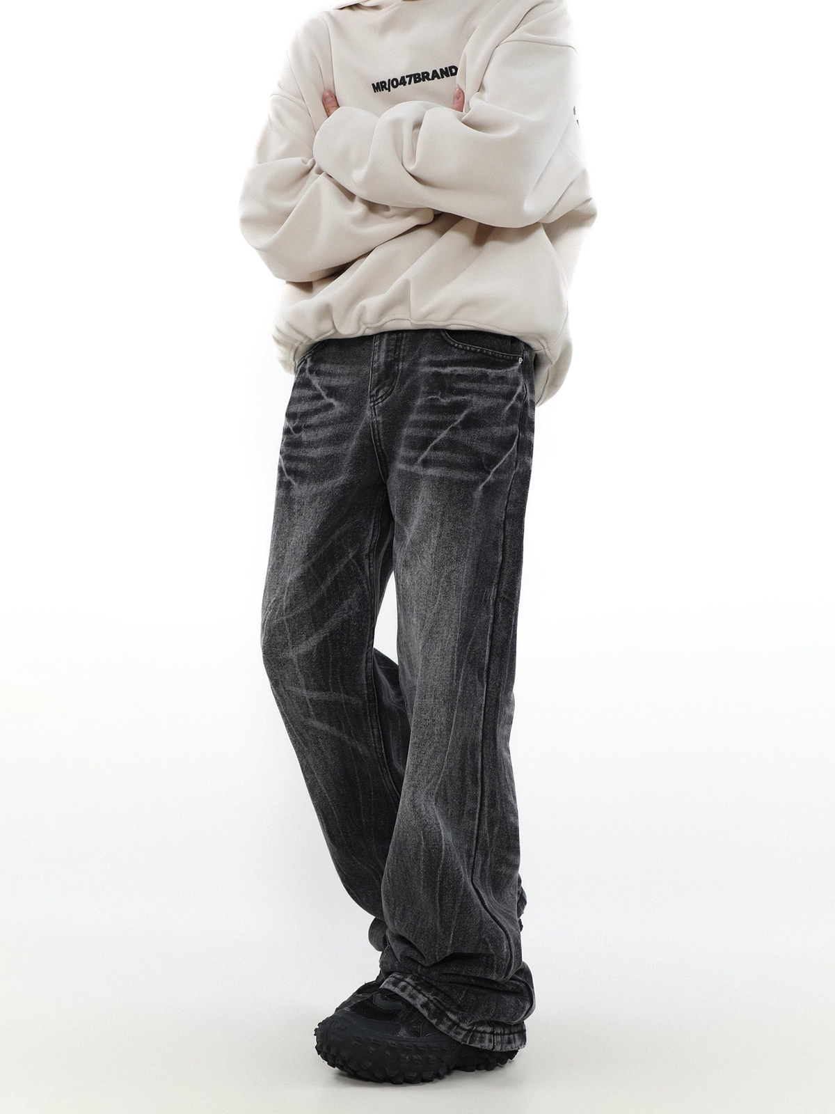 Retro Style Wash Straight Leg Denim Jeans WN4098