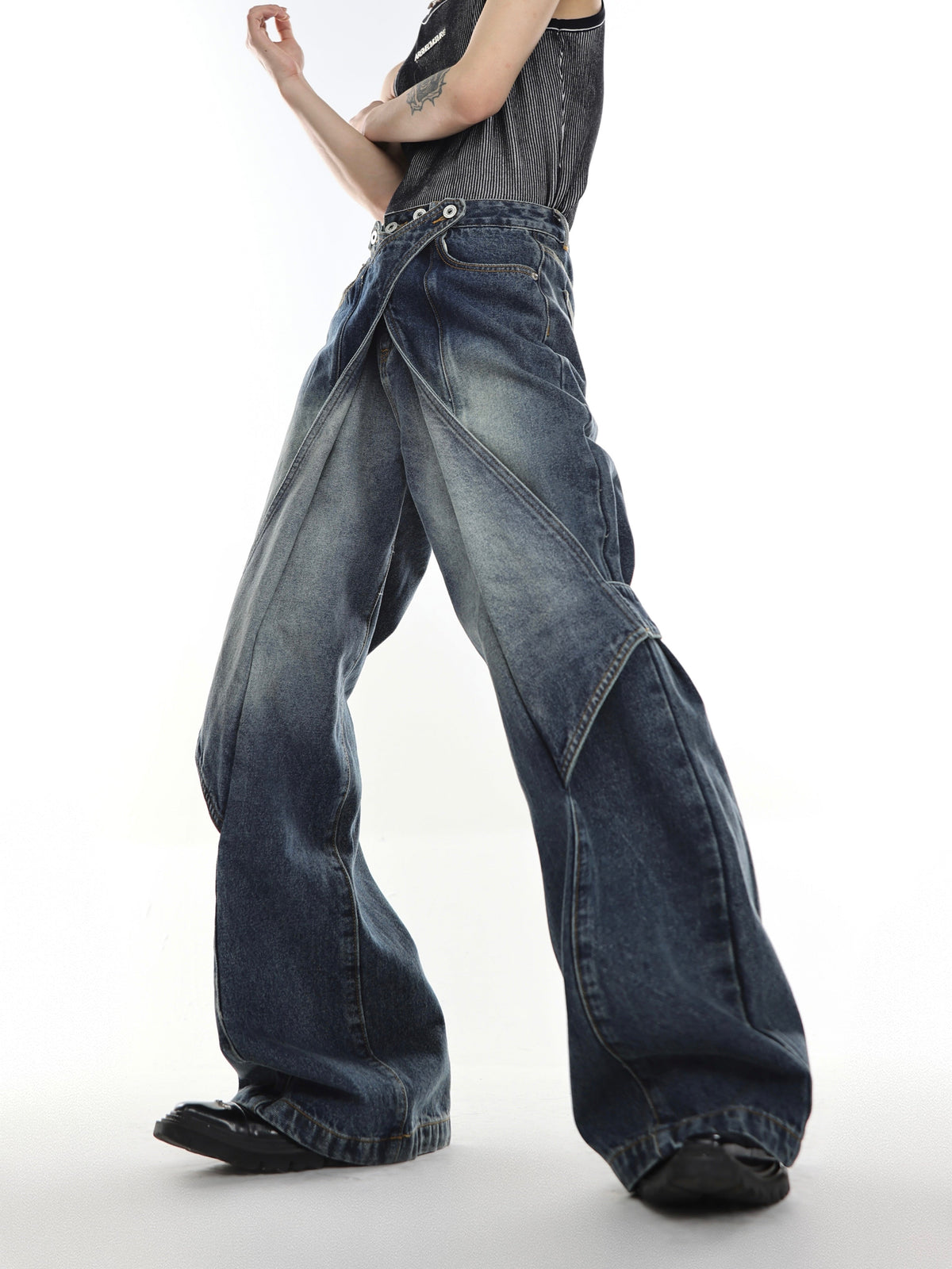 Wide-leg Layered Denim Jeans WN2048