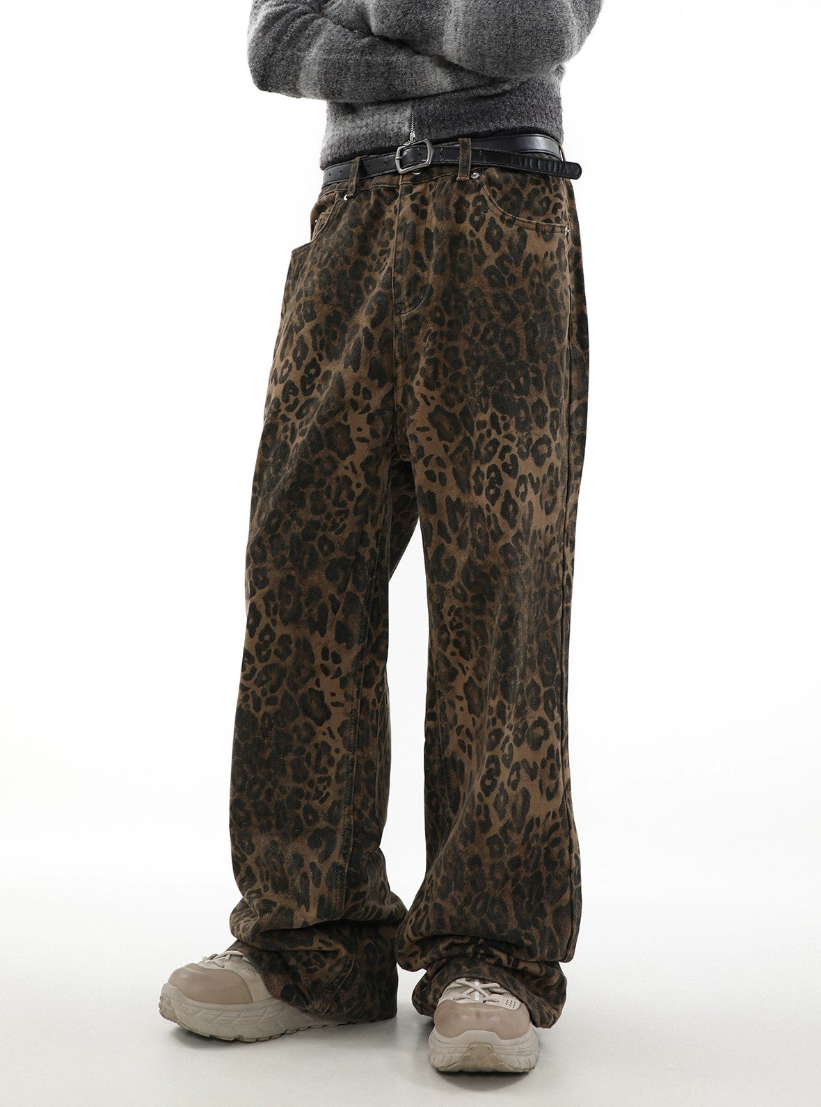 Wide-leg Leopard Print Denim Jeans WN3061