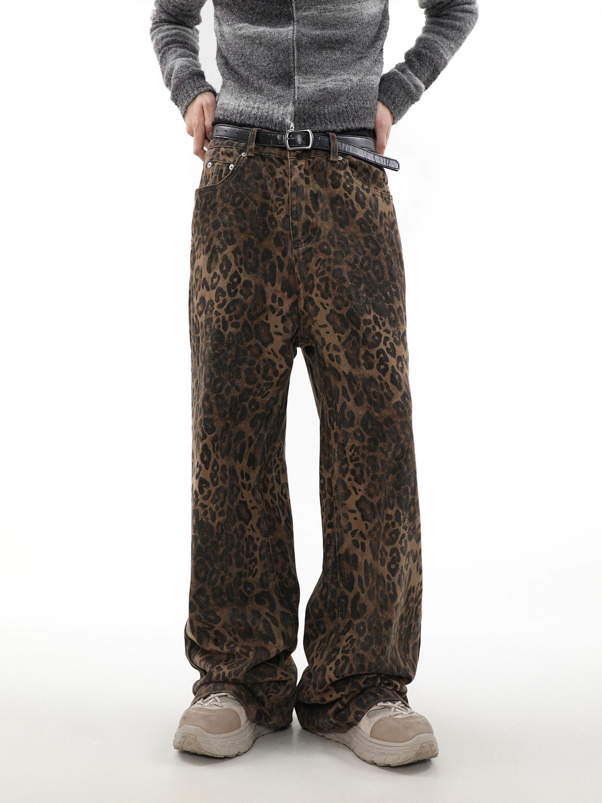 Wide-leg Leopard Print Denim Jeans WN3061